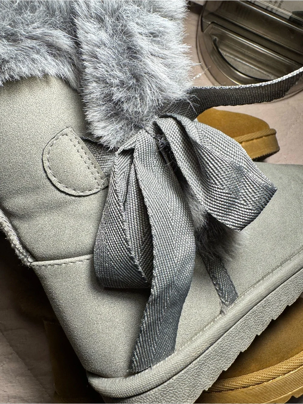 Amazon Girls Faux-Fur Ankle Winter Boots in Gray and Camel
